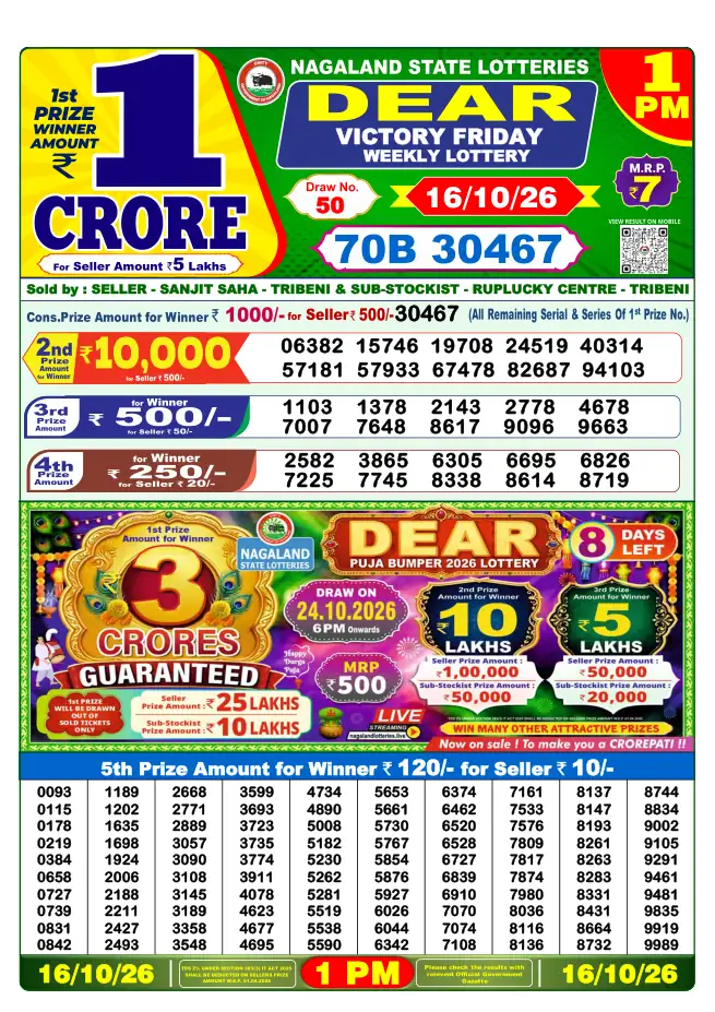 Dhankesari Result for 17-10-2026 1:00 PM Morning Draw - Winning Numbers