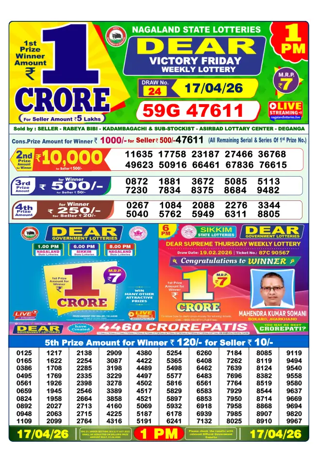 Dhankesari Result for 17-04-2026 1:00 PM Morning Draw - Winning Numbers