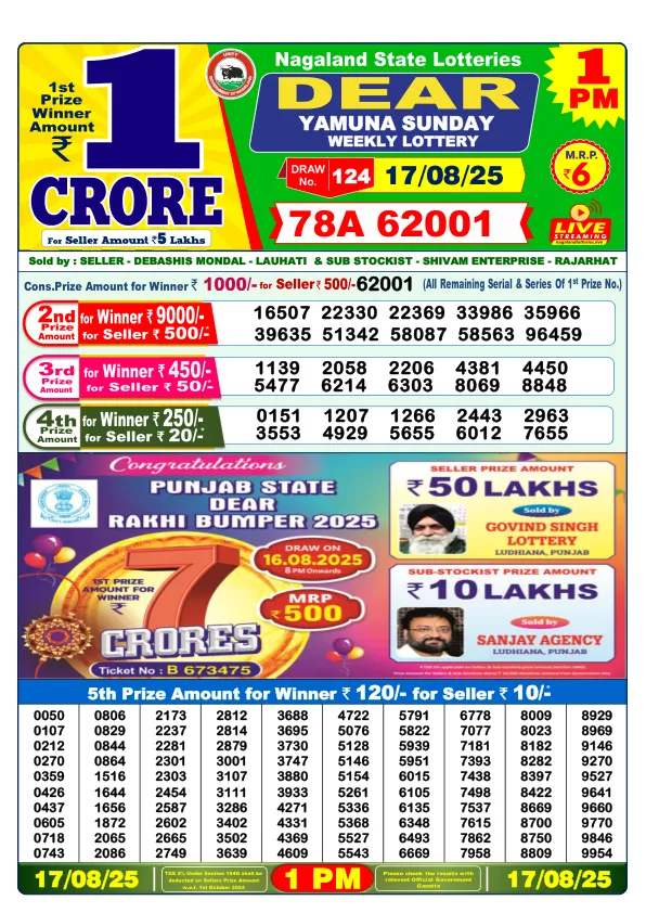 Dhankesari Result for 17-08-2025 1:00 Morning Draw - Winning Numbers