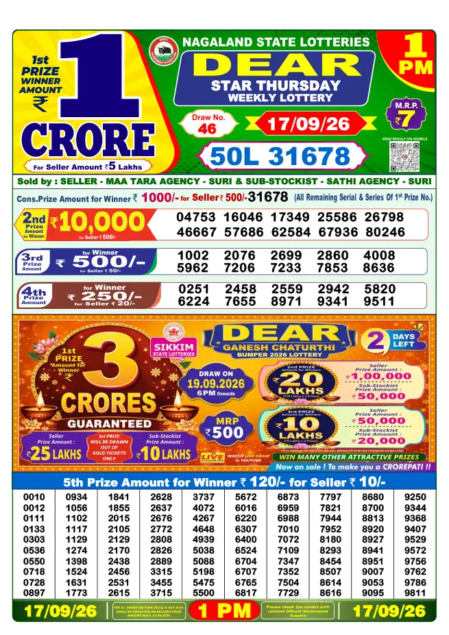 Dhankesari Result for 17-09-2026 1:00 Morning Draw - Winning Numbers