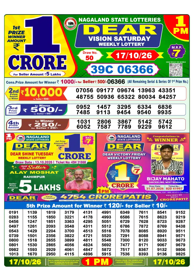 Dhankesari Result for 18-10-2026 1:00 PM Morning Draw - Winning Numbers
