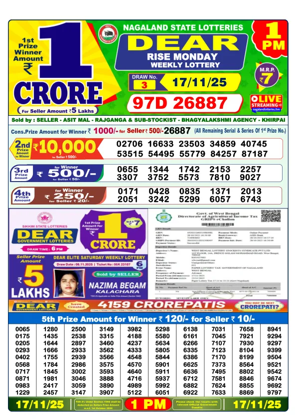 Dhankesari Result for 17-11-2025 1:00 Morning Draw - Winning Numbers