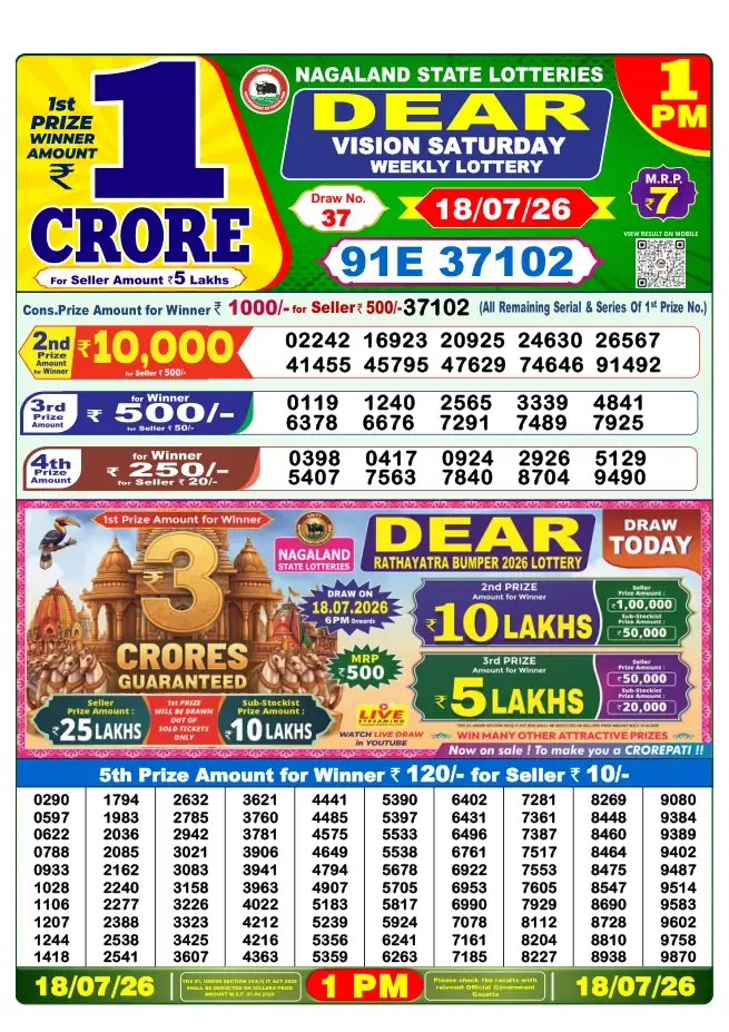 Dhankesari Result for 19-07-2026 1:00 PM Morning Draw - Winning Numbers