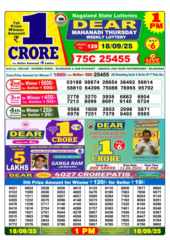 Dhankesari Result for 18-09-2025 1:00 Morning Draw - Winning Numbers