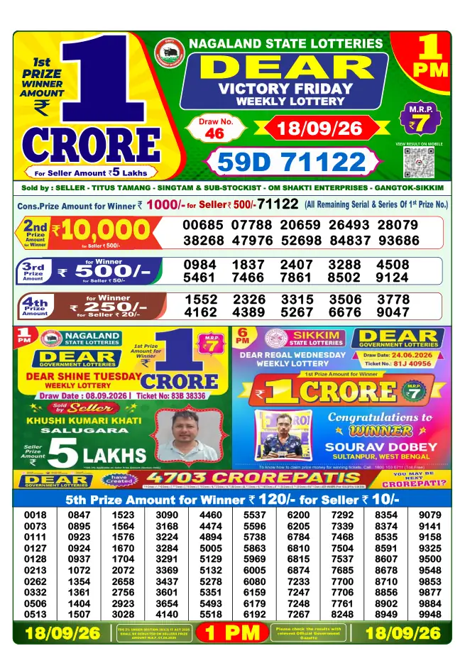 Dhankesari Result for 18-09-2026 1:00 PM Morning Draw - Winning Numbers