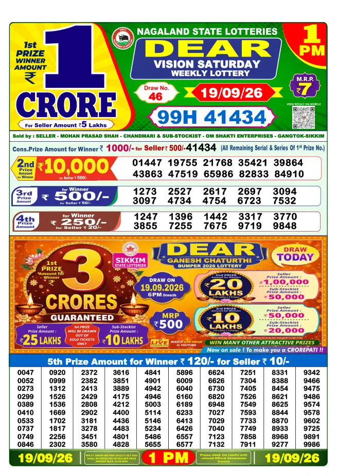 Dhankesari Result for 19-09-2026 1:00 PM Morning Draw - Winning Numbers