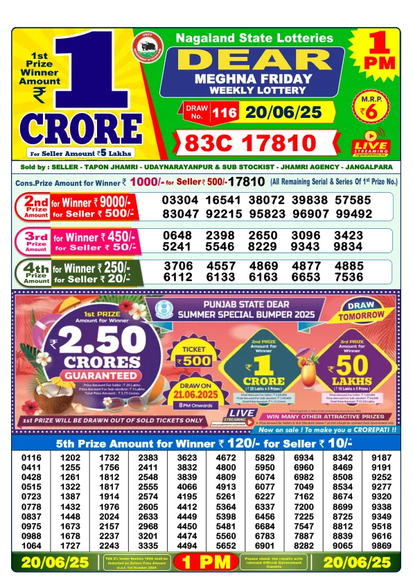 Dhankesari Result for 20-06-2025 1:00 Morning Draw - Winning Numbers