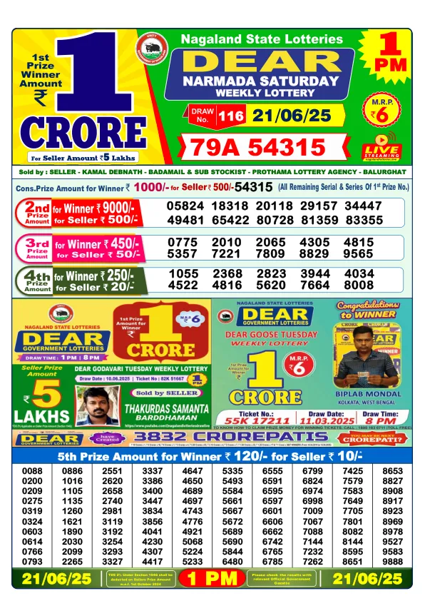 Dhankesari Result for 21-06-2025 1:00 Morning Draw - Winning Numbers