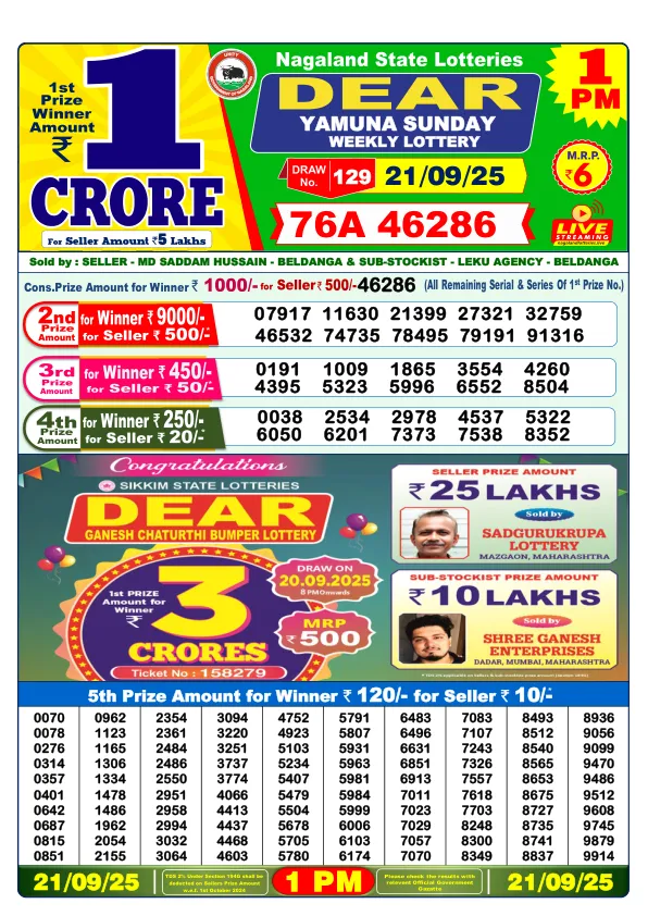 Dhankesari Result for 21-09-2025 1:00 Morning Draw - Winning Numbers