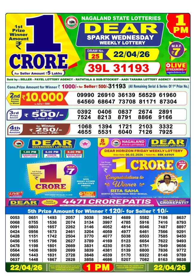 Dhankesari Result for 22-04-2026 1:00 PM Morning Draw - Winning Numbers