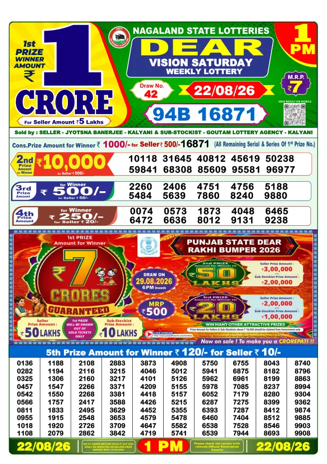 Dhankesari Result for 23-08-2026 1:00 PM Morning Draw - Winning Numbers