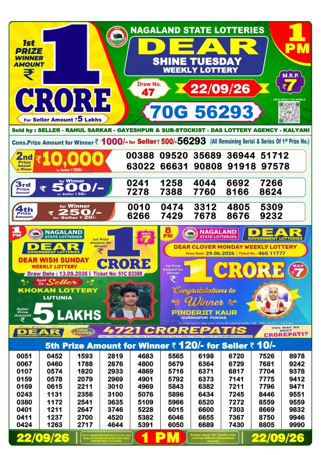 Dhankesari Result for 23-09-2026 1:00 PM Morning Draw - Winning Numbers