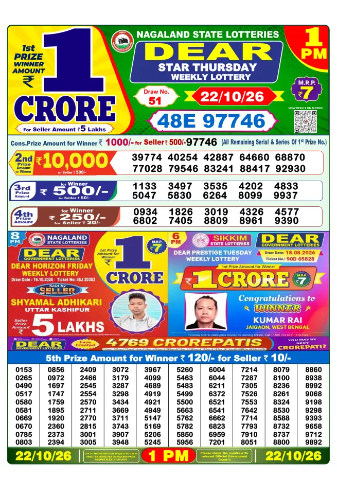 Dhankesari Result for 23-10-2026 1:00 PM Morning Draw - Winning Numbers