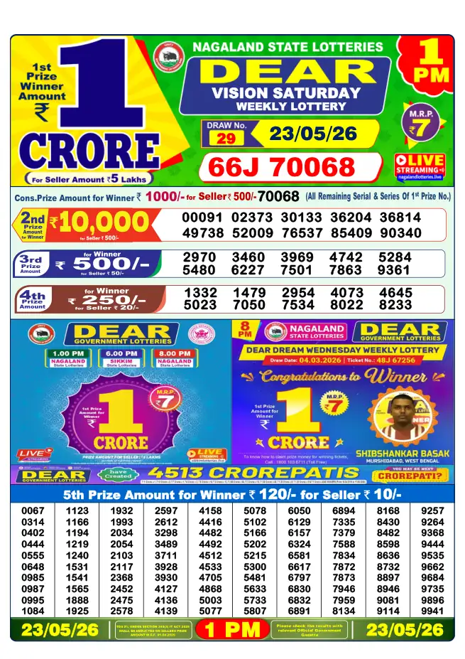 Dhankesari Result for 23-05-2026 1:00 PM Morning Draw - Winning Numbers