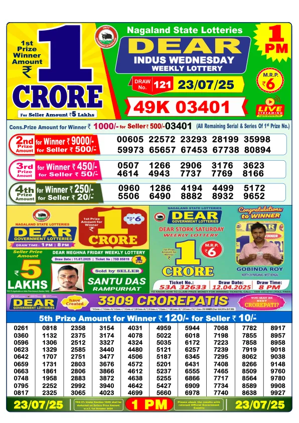 Dhankesari Result for 23-07-2025 1:00 Morning Draw - Winning Numbers