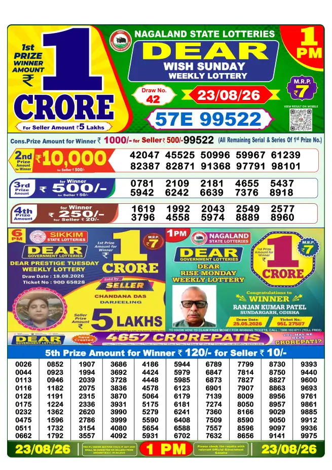 Dhankesari Result for 24-08-2026 1:00 PM Morning Draw - Winning Numbers