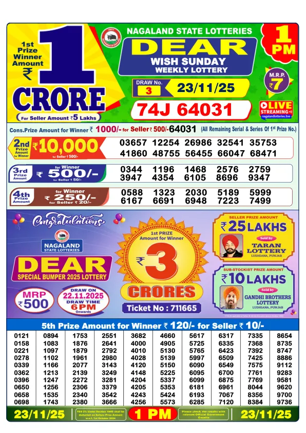 Dhankesari Result for 23-11-2025 1:00 Morning Draw - Winning Numbers