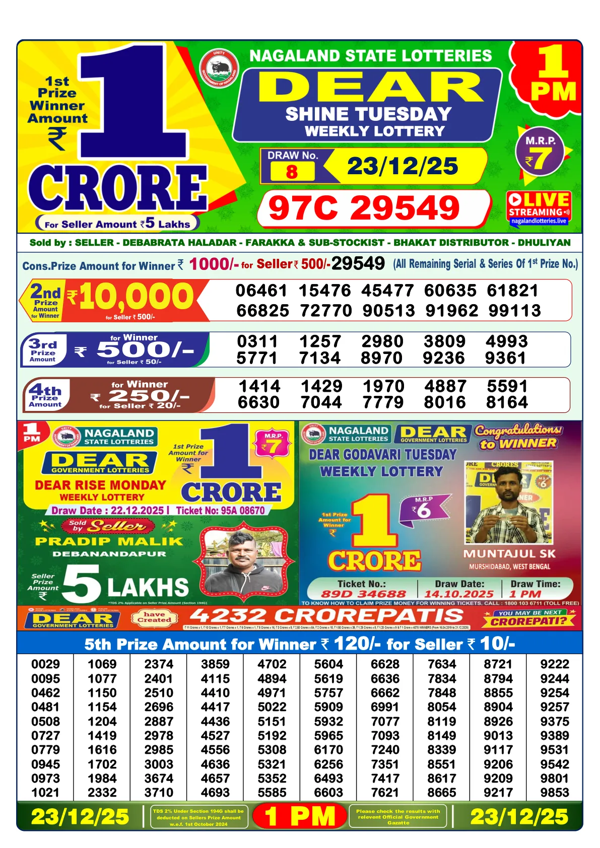 Dhankesari Result for 23-12-2025 1:00 Morning Draw - Winning Numbers