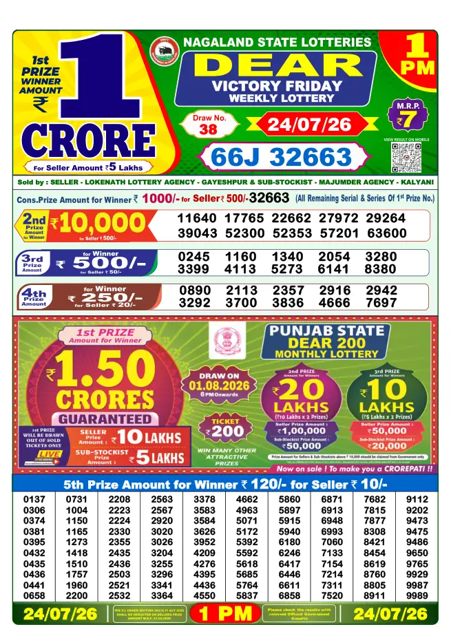 Dhankesari Result for 25-07-2026 1:00 PM Morning Draw - Winning Numbers