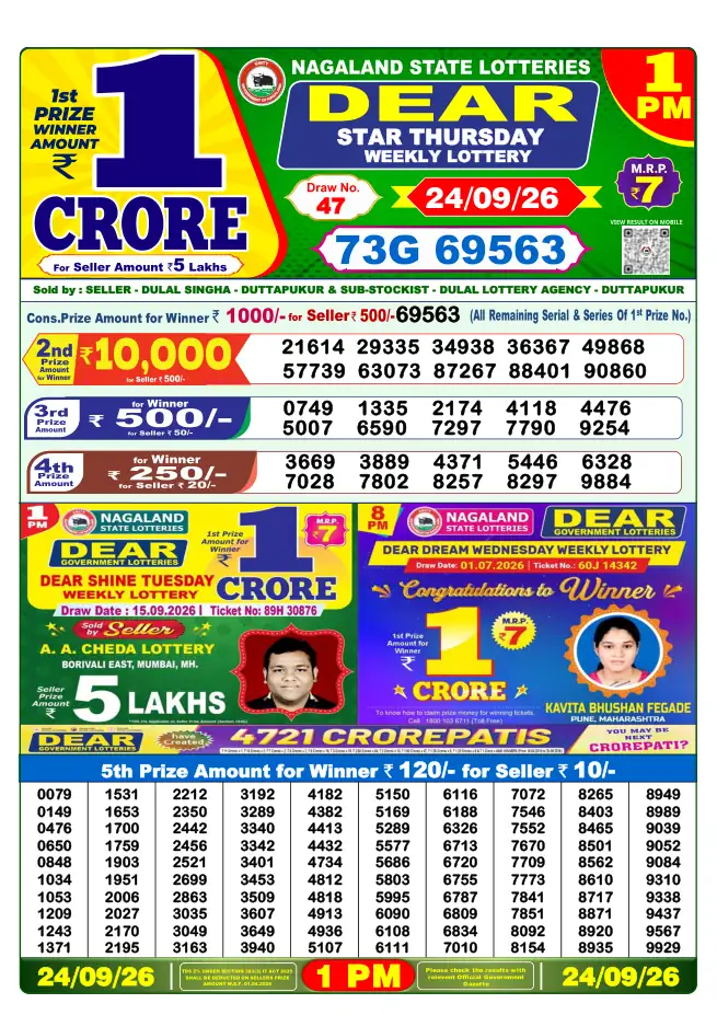 Dhankesari Result for 25-09-2026 1:00 PM Morning Draw - Winning Numbers