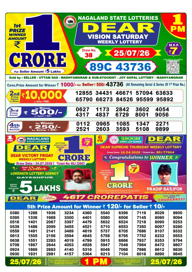 Dhankesari Result for 25-07-2026 1:00 PM Morning Draw - Winning Numbers