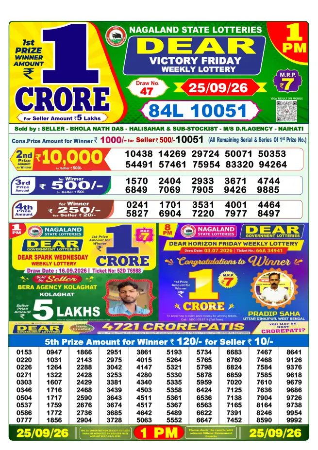 Dhankesari Result for 25-09-2026 1:00 PM Morning Draw - Winning Numbers