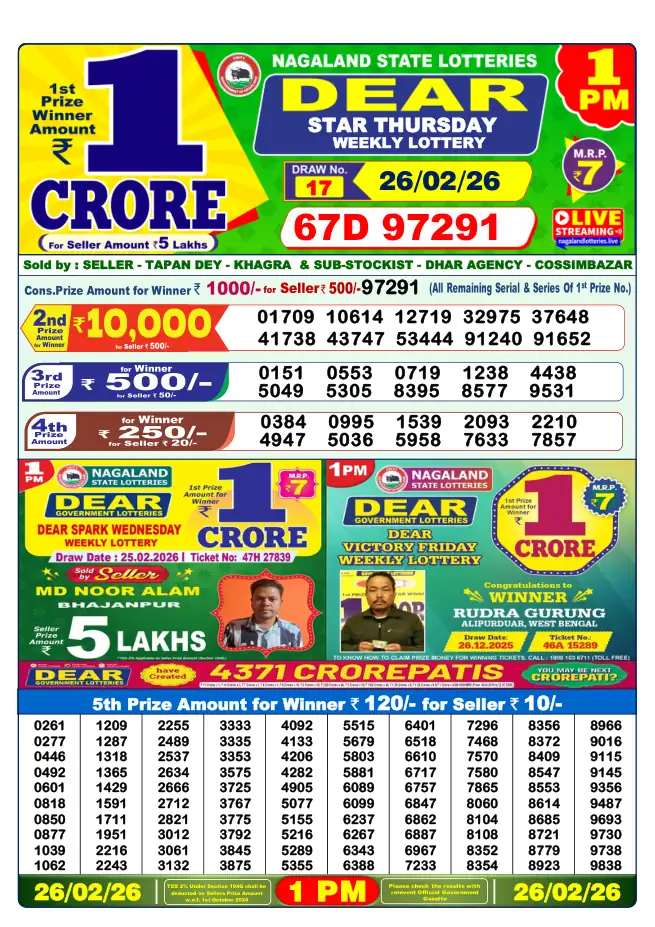 Dhankesari Result for 27-02-2026 1:00 PM Morning Draw - Winning Numbers