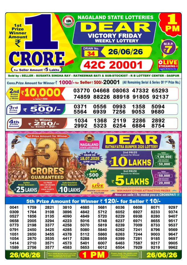 Dhankesari Result for 26-06-2026 1:00 PM Morning Draw - Winning Numbers