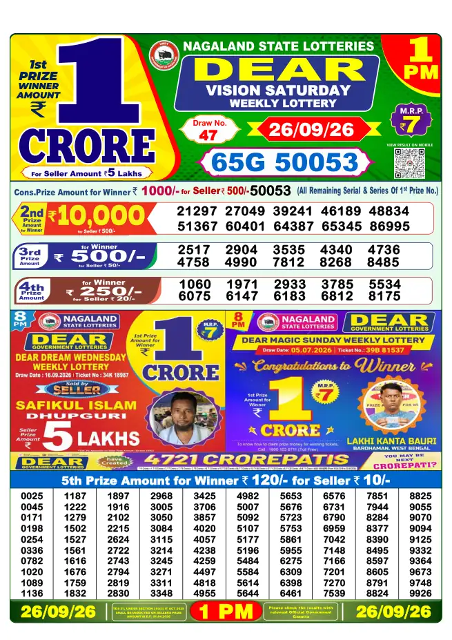 Dhankesari Result for 27-09-2026 1:00 PM Morning Draw - Winning Numbers