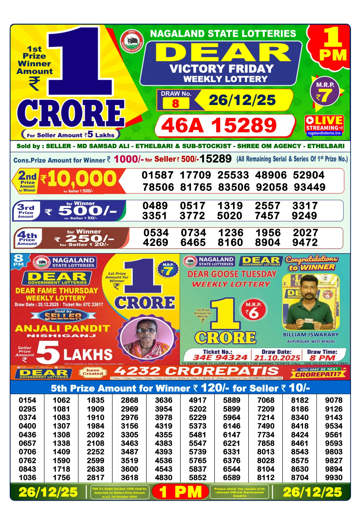 Dhankesari Result for 26-12-2025 1:00 Morning Draw - Winning Numbers