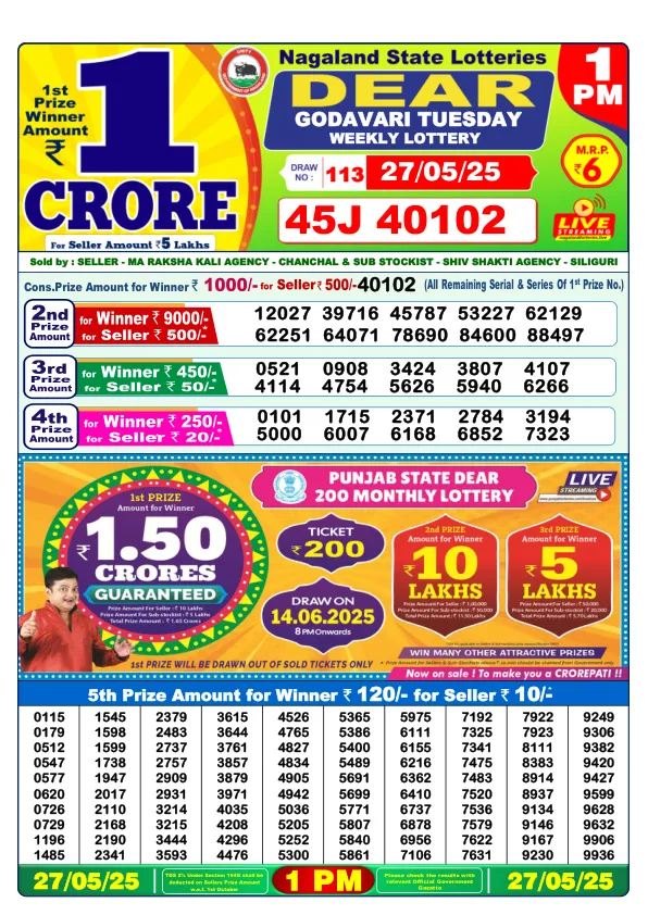 Dhankesari Result for 27-05-2025 1:00 Morning Draw - Winning Numbers