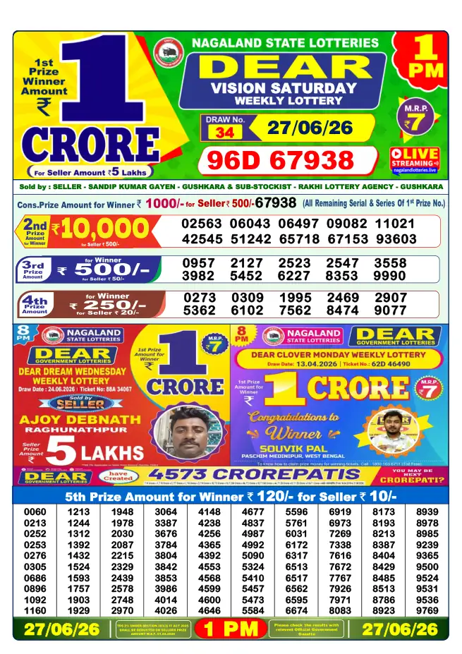 Dhankesari Result for 27-06-2026 1:00 PM Morning Draw - Winning Numbers