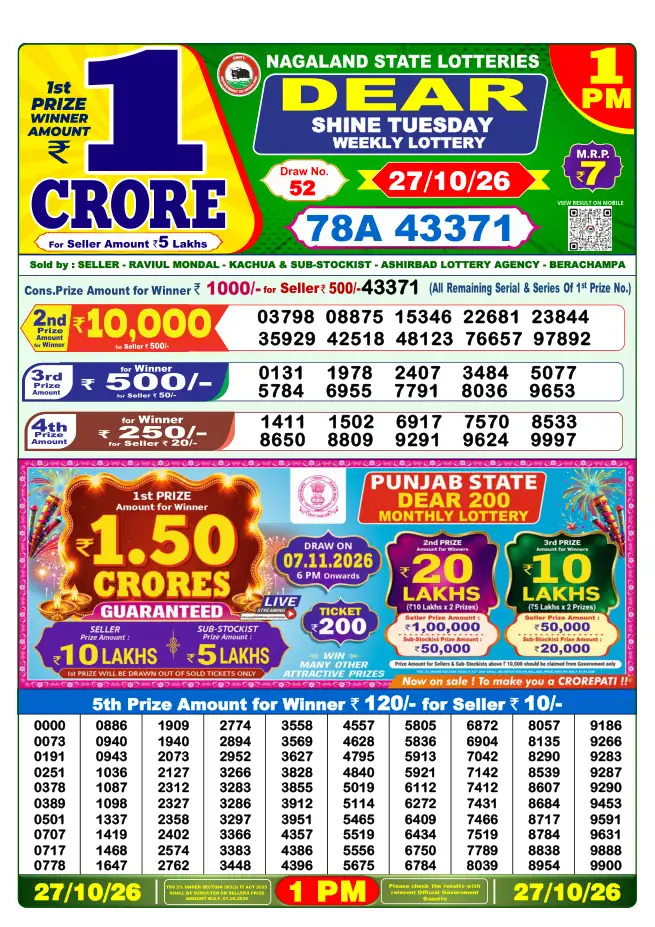 Dhankesari Result for 28-10-2026 1:00 PM Morning Draw - Winning Numbers