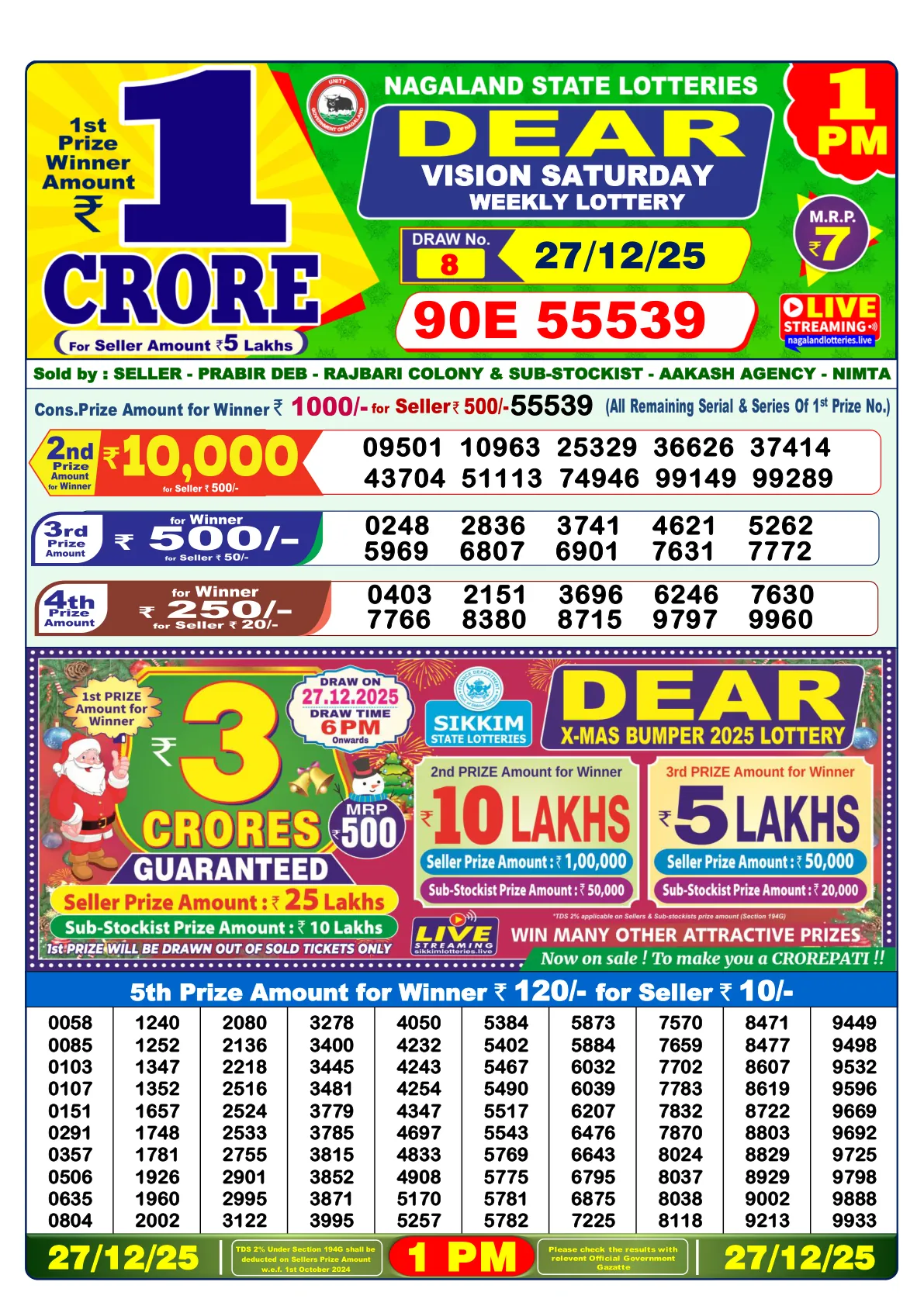 Dhankesari Result for 27-12-2025 1:00 Morning Draw - Winning Numbers