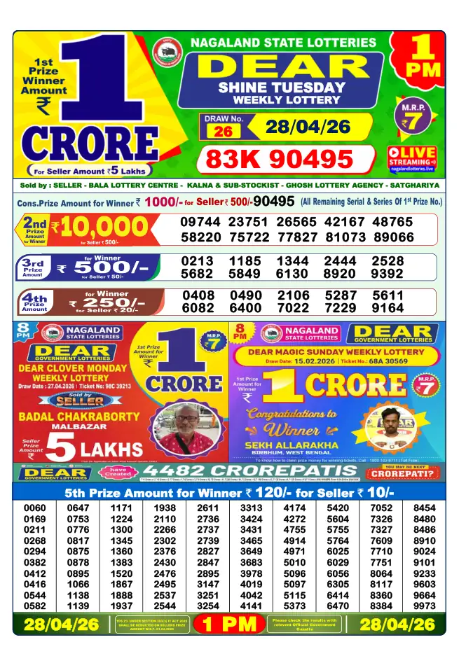 Dhankesari Result for 28-04-2026 1:00 PM Morning Draw - Winning Numbers