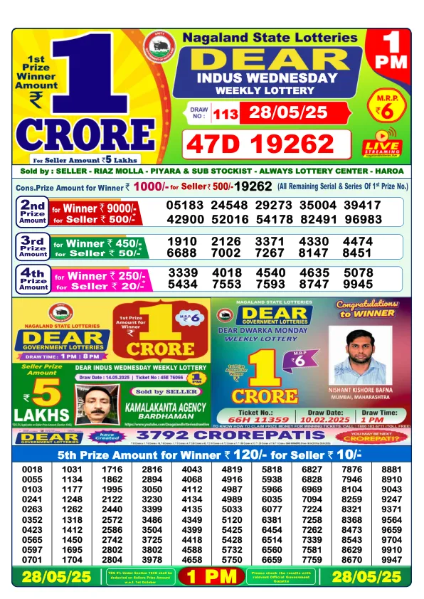 Dhankesari Result for 28-05-2025 1:00 Morning Draw - Winning Numbers