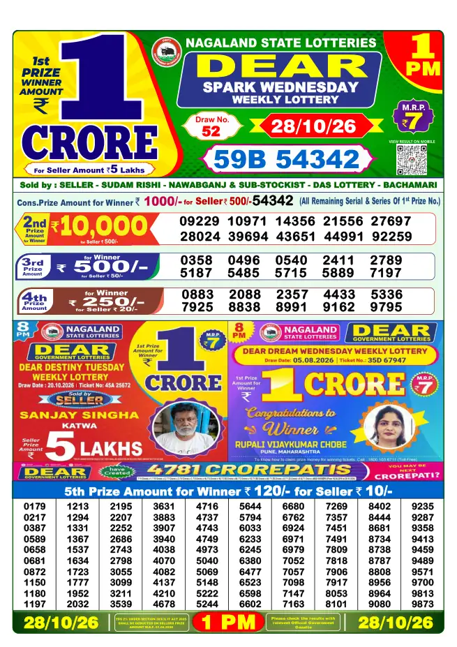 Dhankesari Result for 29-10-2026 1:00 PM Morning Draw - Winning Numbers