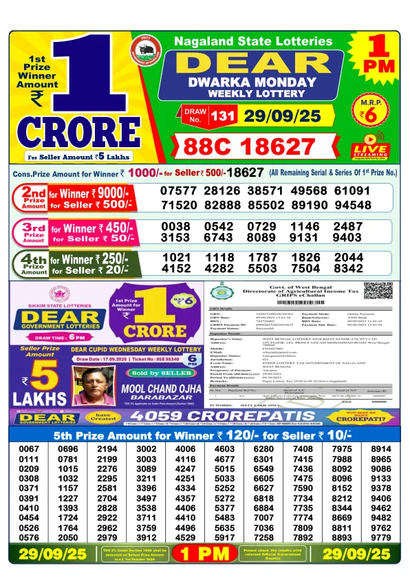 Dhankesari Result for 29-09-2025 1:00 Morning Draw - Winning Numbers