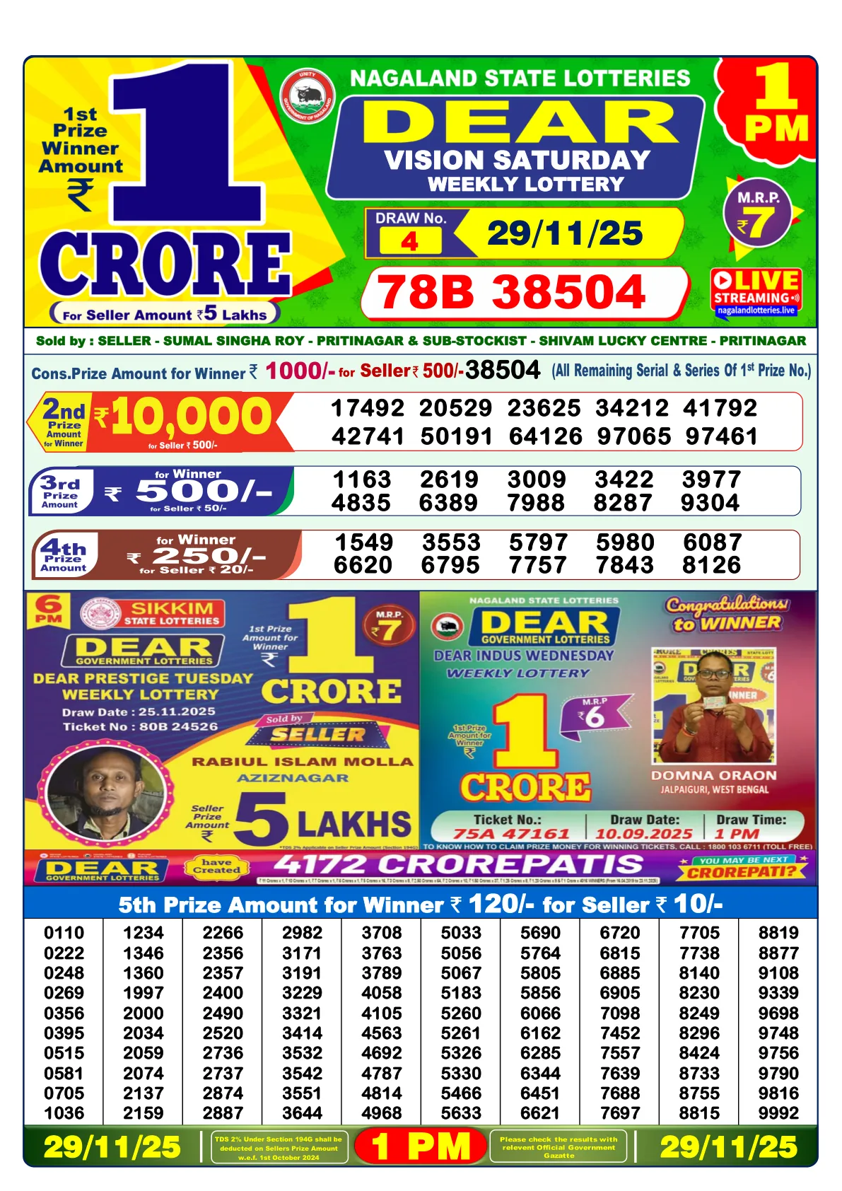 Dhankesari Result for 29-11-2025 1:00 Morning Draw - Winning Numbers