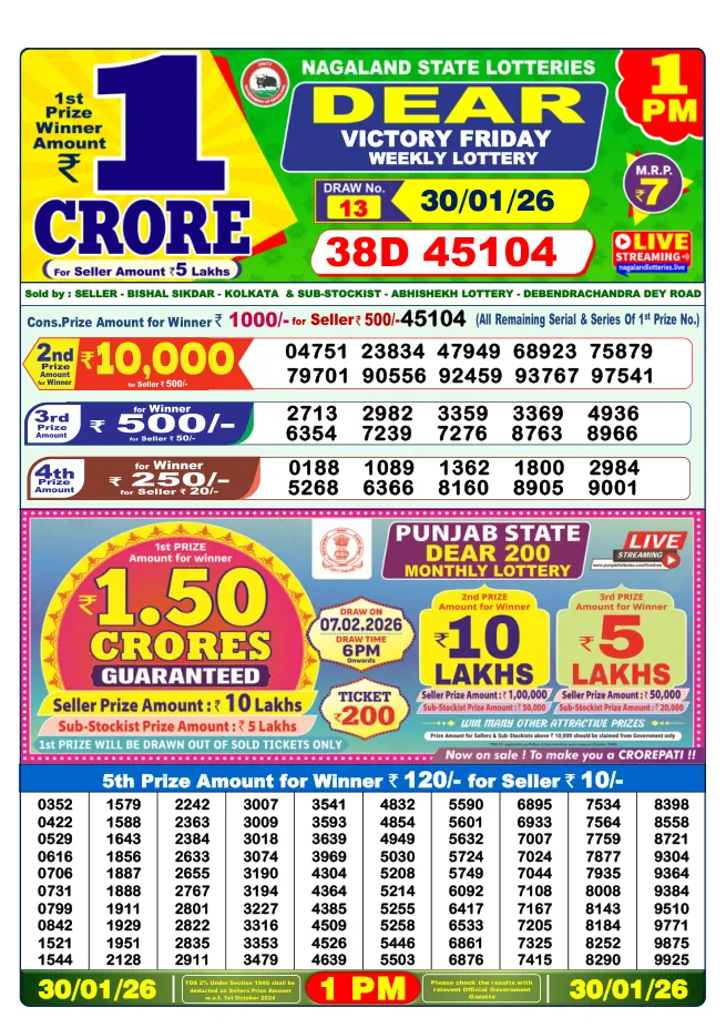Dhankesari Result for 30-01-2026 1:00 Morning Draw - Winning Numbers