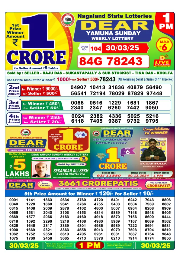 Dhankesari Result for 30-03-2025 1:00 Morning Draw - Winning Numbers