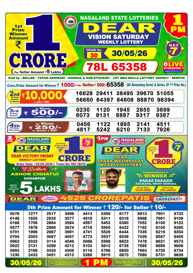 Dhankesari Result for 30-05-2026 1:00 PM Morning Draw - Winning Numbers