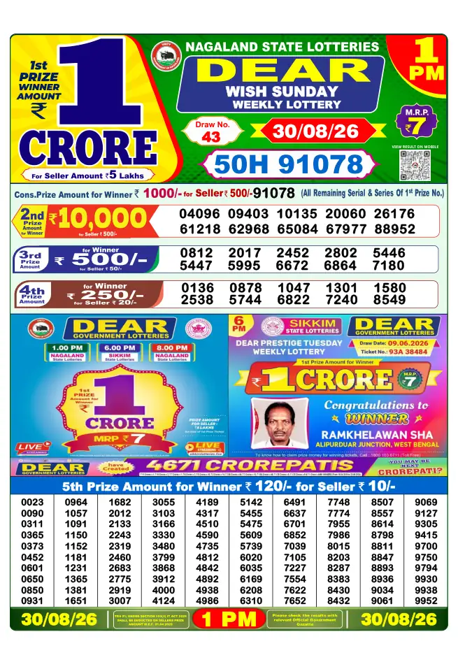 Dhankesari Result for 31-08-2026 1:00 PM Morning Draw - Winning Numbers