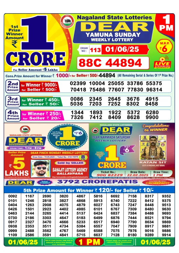 Dhankesari Result for 01-06-2025 1:00 Morning Draw - Winning Numbers