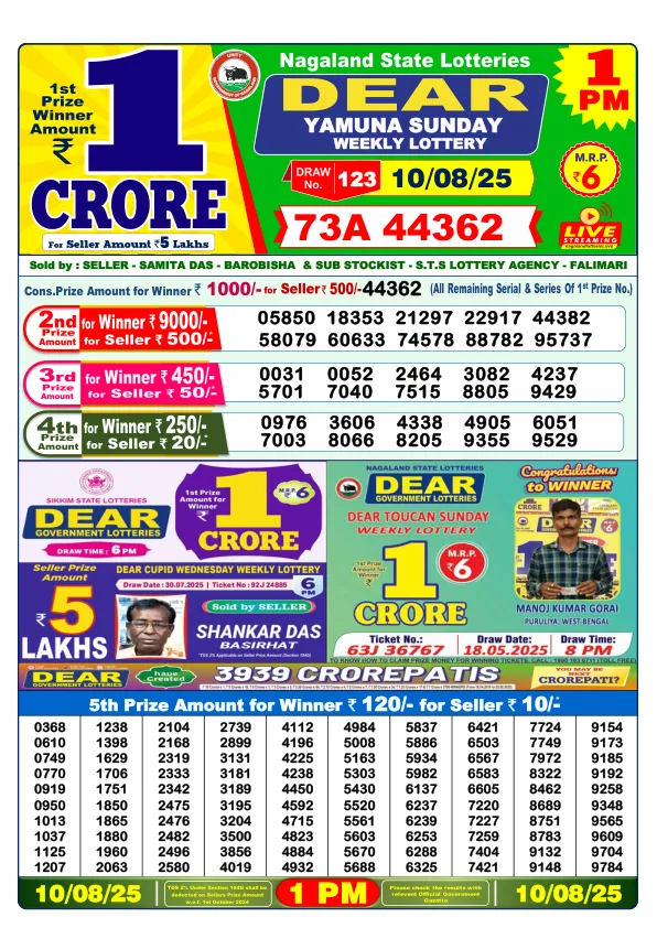 Dhankesari Result for 10-08-2025 1:00 Morning Draw - Winning Numbers