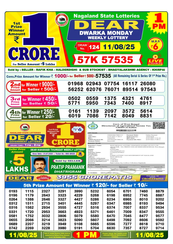 Dhankesari Result for 11-08-2025 1:00 Morning Draw - Winning Numbers