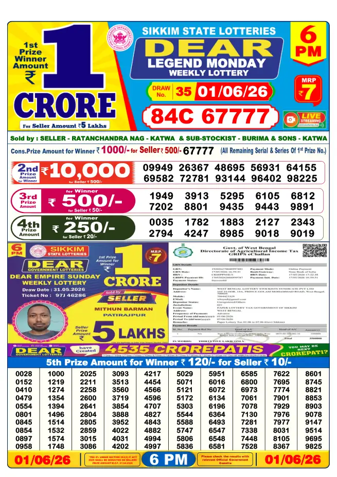 Dhankesari Result for 01-06-2026 6:00 PM Evening Draw - Winning Numbers