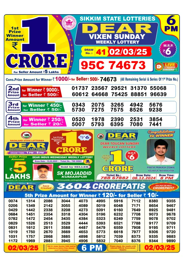 Dhankesari Result for 02-03-2025 6:00 Evening Draw - Winning Numbers