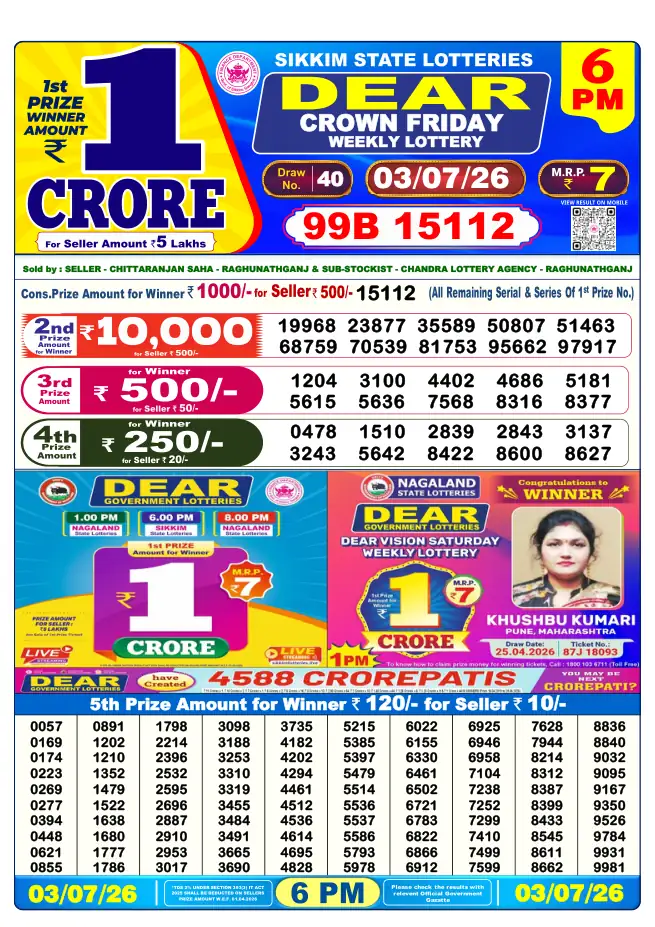 Dhankesari Result for 03-07-2026 6:00 PM Evening Draw - Winning Numbers