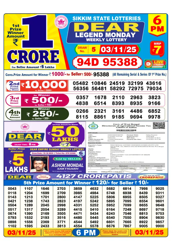 Dhankesari Result for 03-11-2025 6:00 Evening Draw - Winning Numbers
